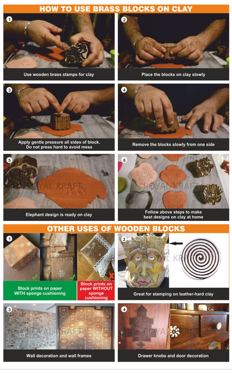 How to make brass stamp block printing on clay?