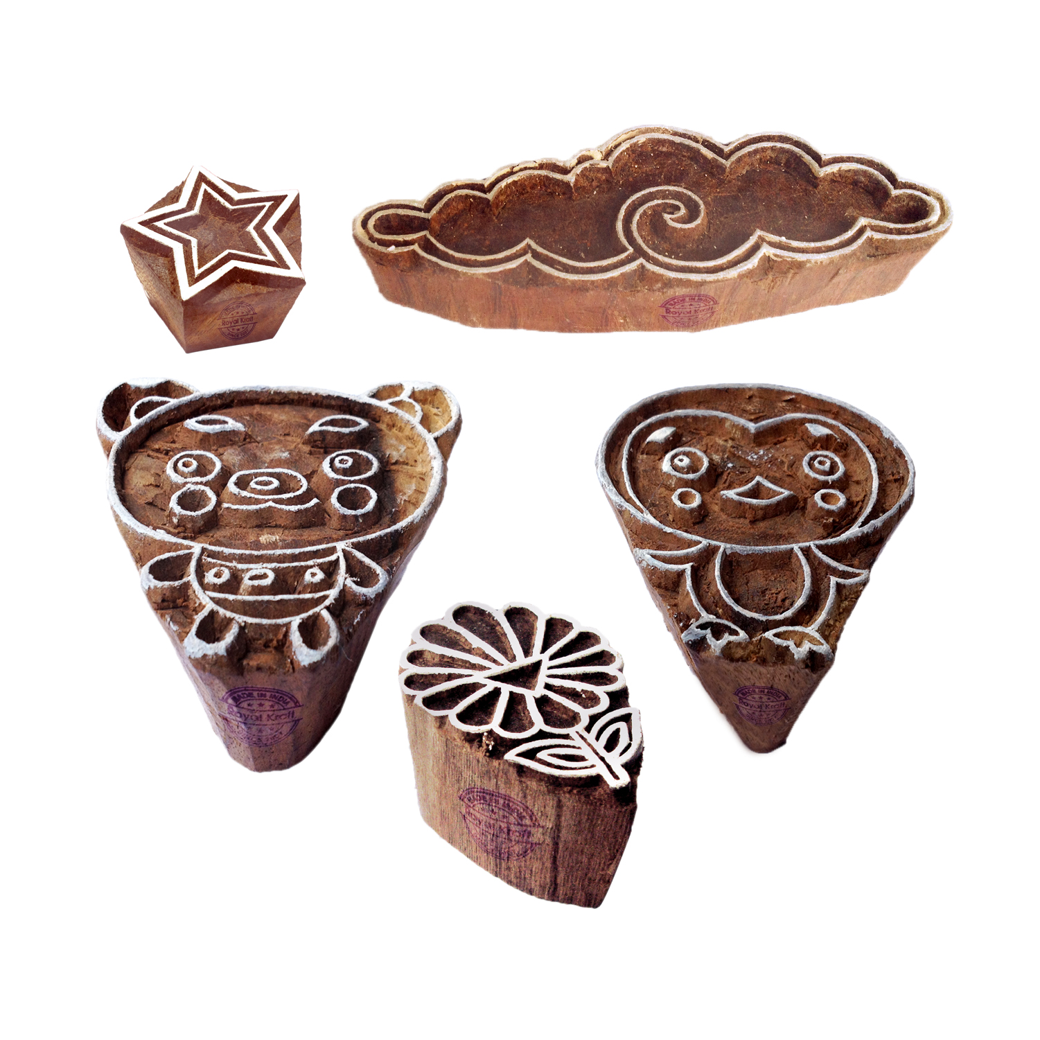 Artistic Pattern Cloud and Kid Wooden Blocks for Printing (Set of 5)