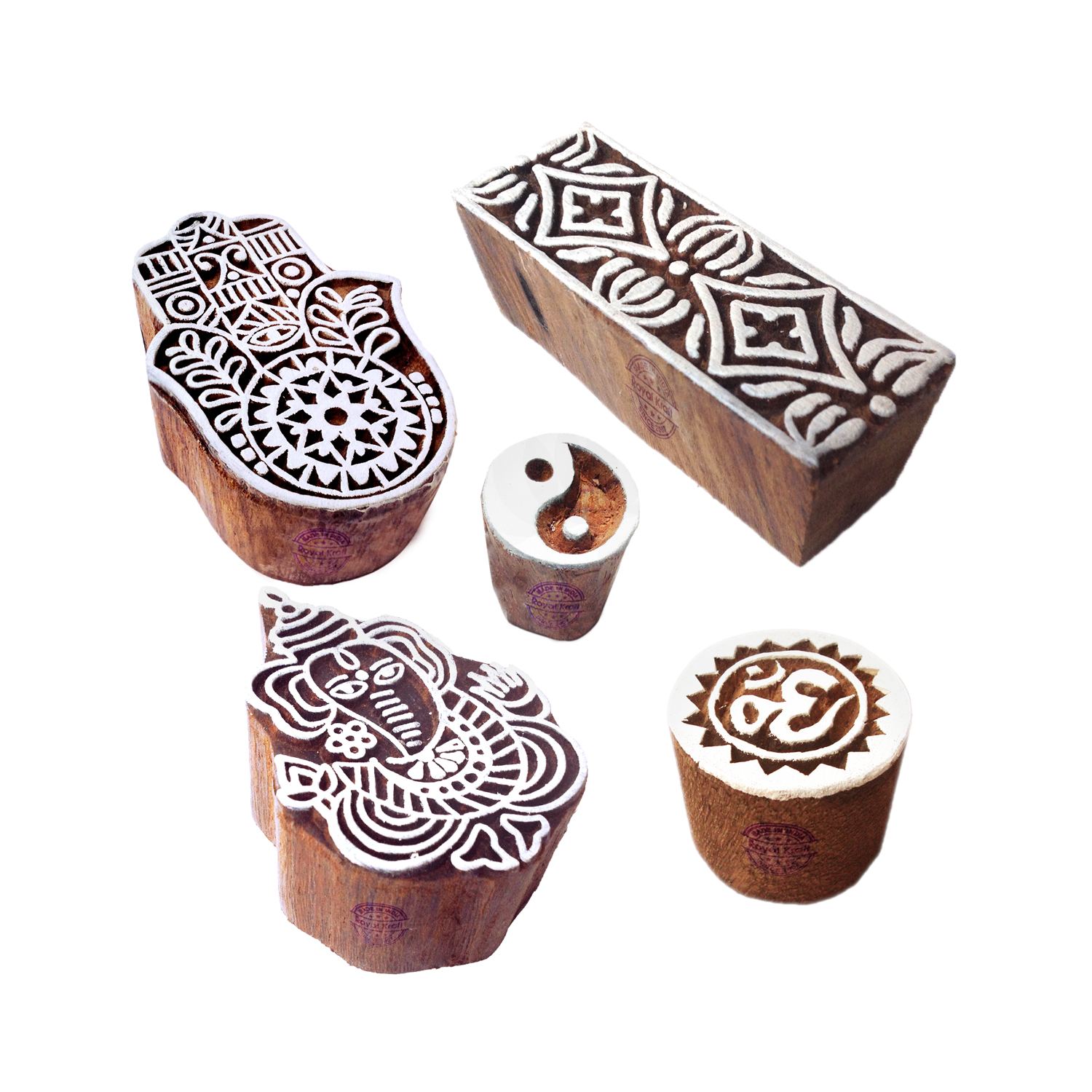 Jaipuri Designs Ganesh and Religious Wood Print Stamps (Set of 5)