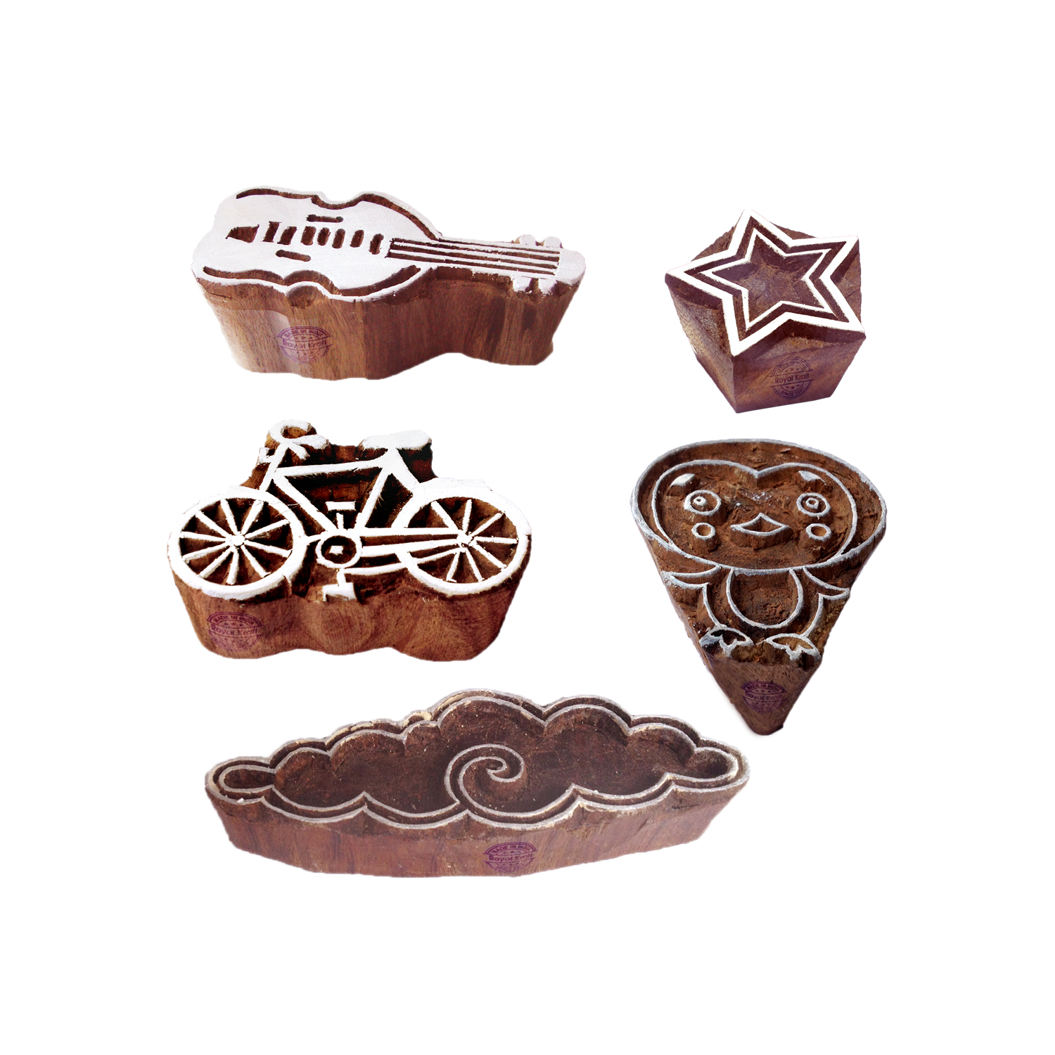 Arty Crafty Motif Assorted and Music Wood Stamps for Printing (Set of 5)