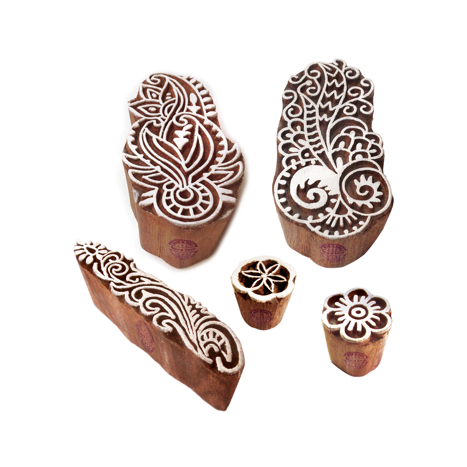 Stylish Shapes Damask and Floral Wood Block Print Stamps (Set of 5)
