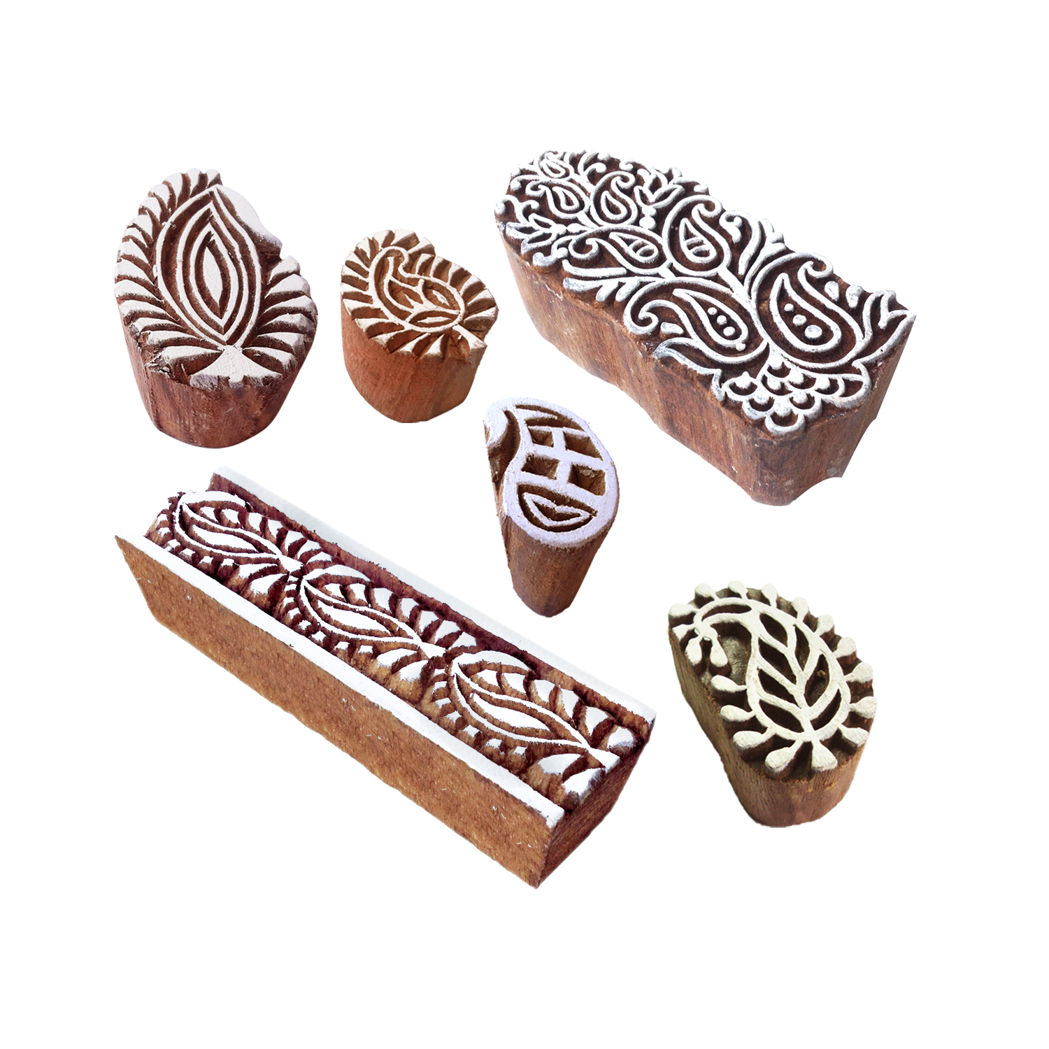 Tattoo Printing Blocks Handmade Paisley Shape Wood Stamps (Set of 6)