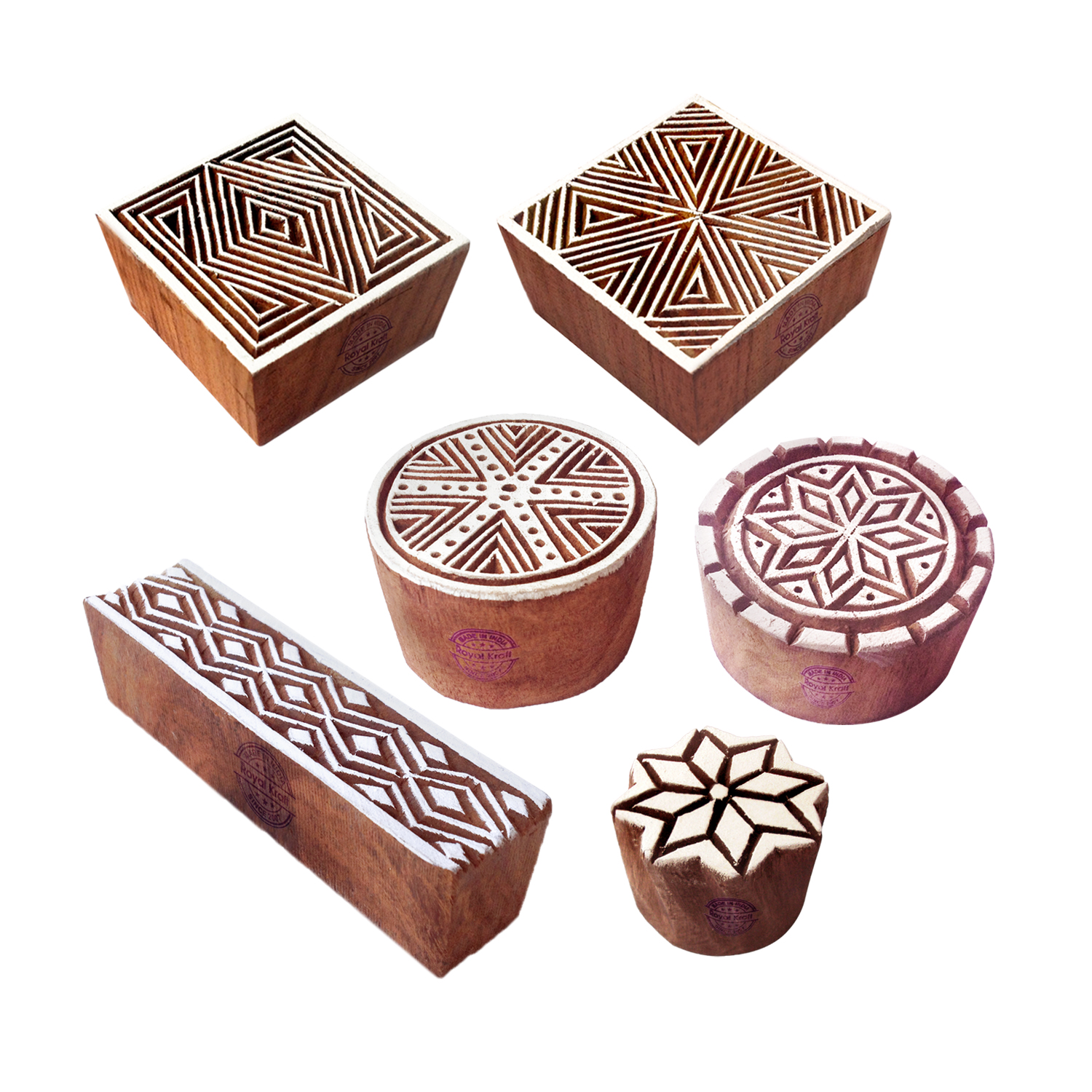Paper Print Stamps Exclusive Round Square Pattern Wood Blocks (Set of 6)