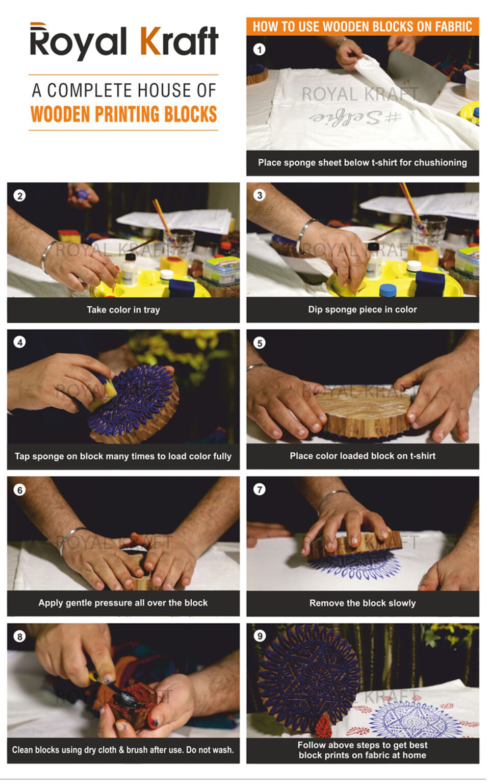 Royal Kraft Wooden Printing Blocks For DIY - Fabric, Clay, Paper & Henna Stamp | THAtag001 3.5x1.5 Inch Hand Carved Block
